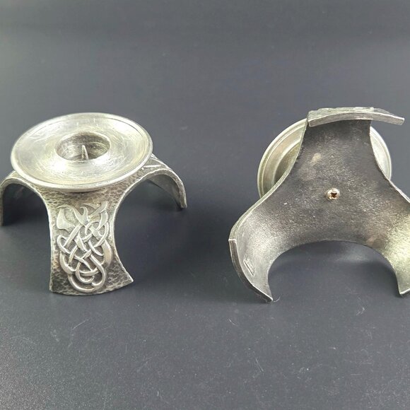 Vintage Open Ocean Celtic Design Pewter Candleholders – Set of 2 - Picture 3 of 11